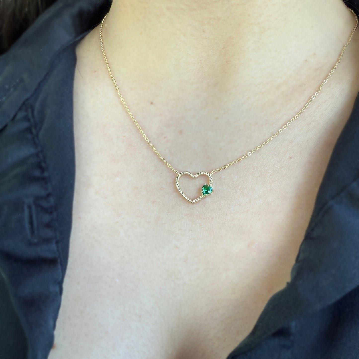 Gold/Green Heart Necklace Plata 925