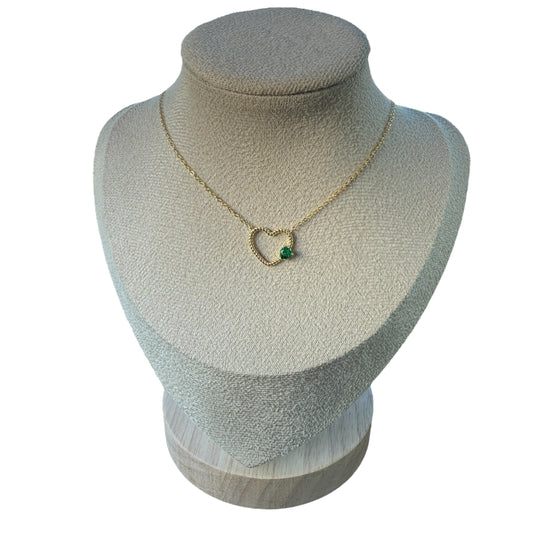 Gold/Green Heart Necklace Plata 925