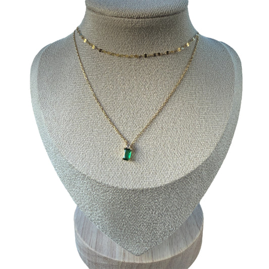 Two layer Gold/Green Necklace Plata 925