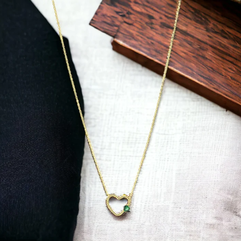 Gold/Green Heart Necklace